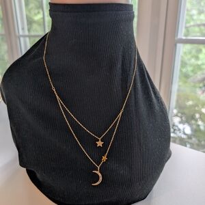 Gold Star and Moon Pendant Necklace